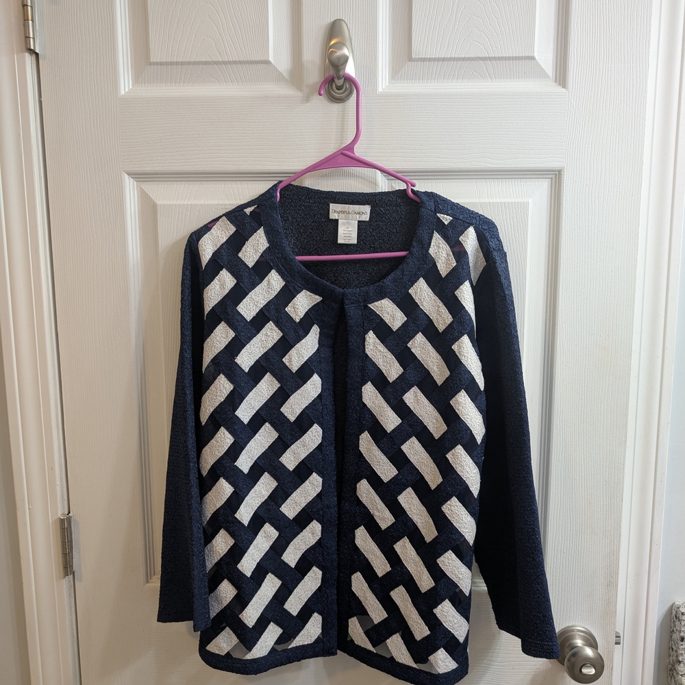 Drapers & Damons Woven Blue,White & Sheer Basket Weave Jacket - Size‎ XL